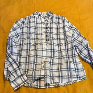 Blue and White Plaid women’s Button Down Shirt